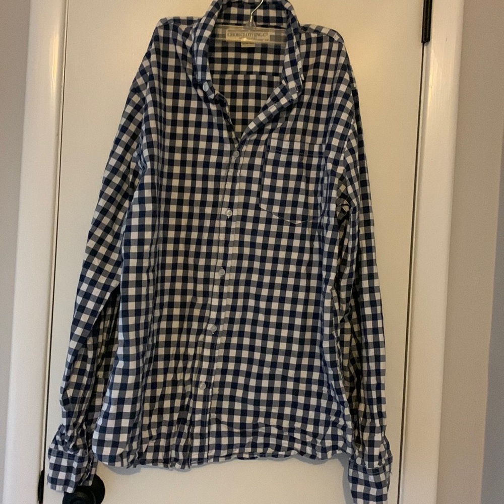 Chor clothing co Mens navy blue/ White checked button down shirt- NFS reserved